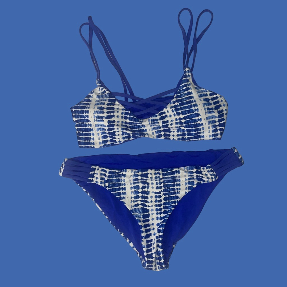 Women's Blue and White Bikini Set Size Small